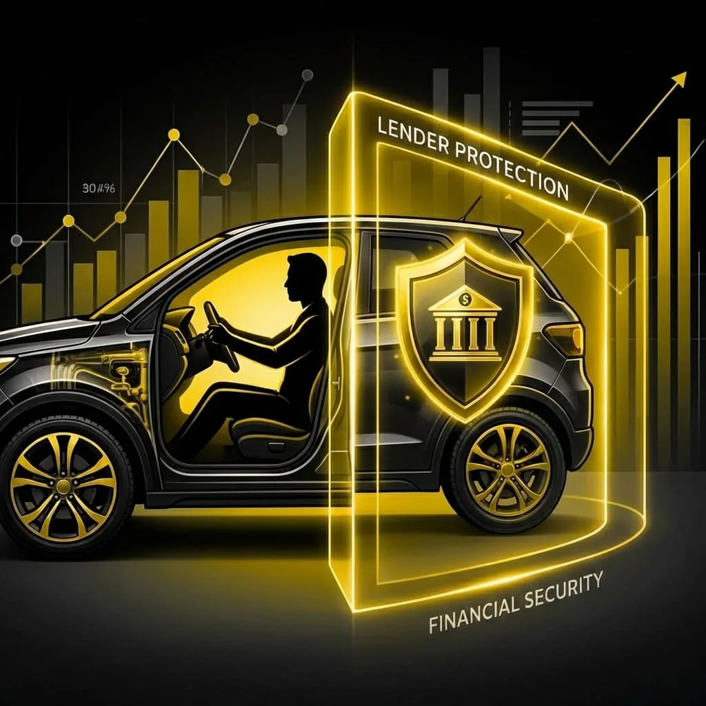Illustration showing collateral protection insurance covering the lender but not the driver compared to full coverage car insurance in Oklahoma