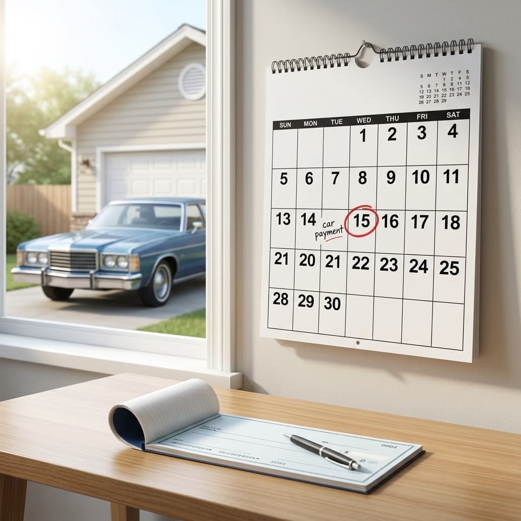 Older adult creating a monthly budget with a car insurance bill and Social Security income statement.