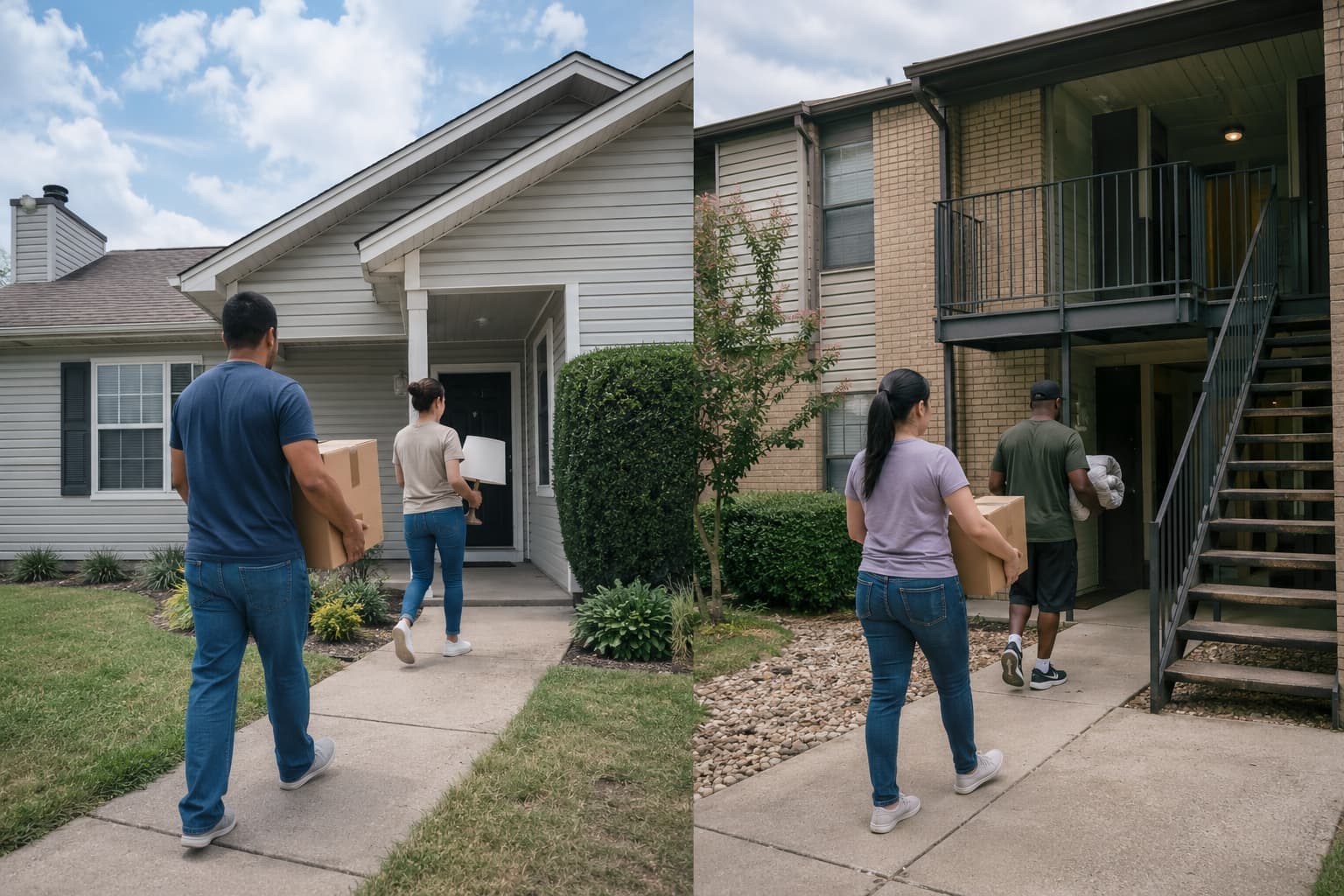 Comparison of a rented house and apartment for renters insurance.